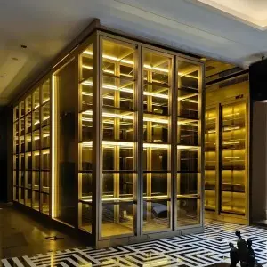 Custom Luxury Stainless Steel Wine Cabinet with LED Lighting