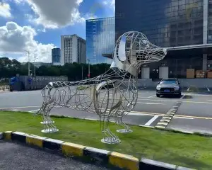 Custom Stainless Steel Dog Sculpture | Commercial Outdoor Art Installation
