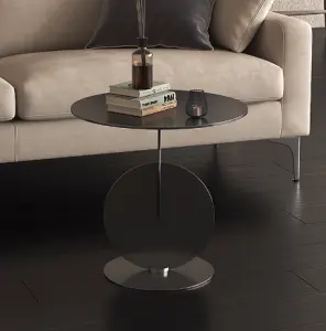 Contemporary Round Stainless Steel Side Table with Polished Finish