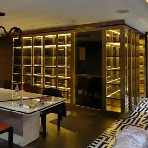 Custom Luxury Stainless Steel Wine Cabinet with LED Lighting