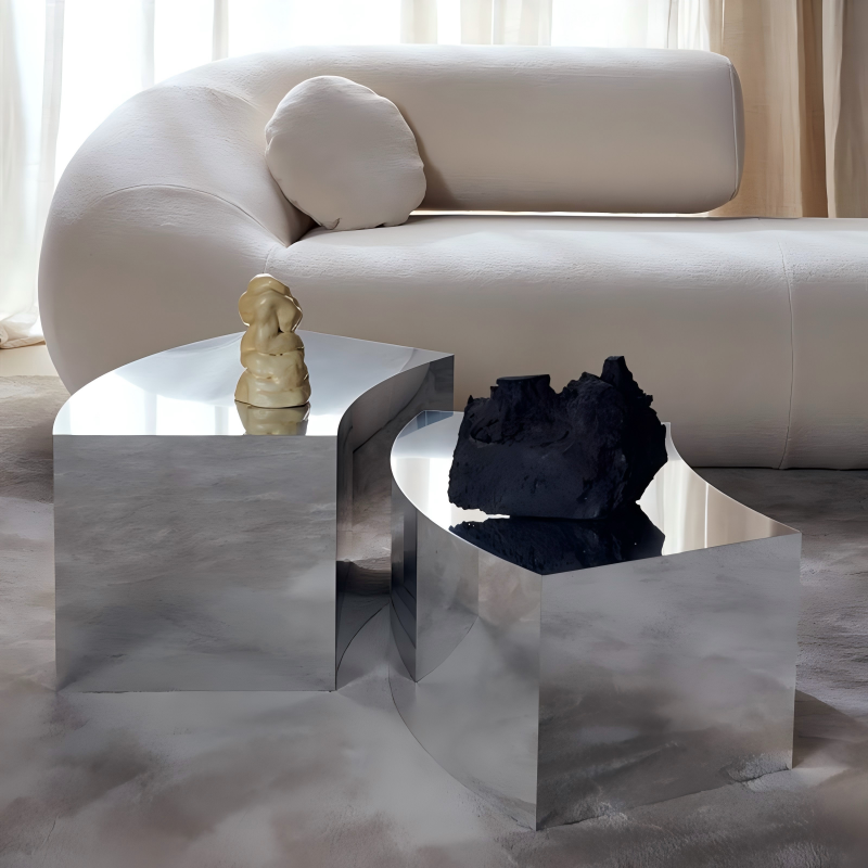 polished metal table