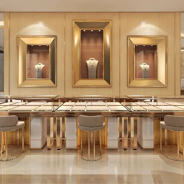 22Golden high-grade jewellery cabinet Large shopping mall display cabinet (1)