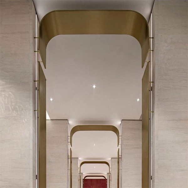 11Customized 304 stainless steel Reception room entrance wall grill brass shiny ceiling board (6)