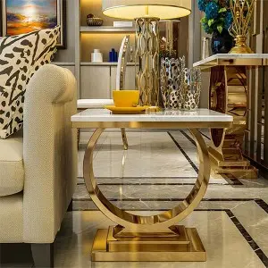 Manufacturer direct supply: Gold metal legs marble top side table
