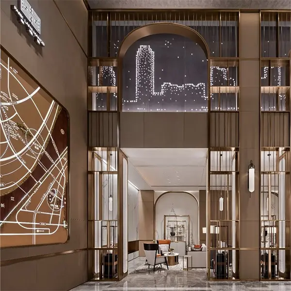 10Indoor commercial door metal border curved stainless steel gold wall partition decoration false window frame (1)