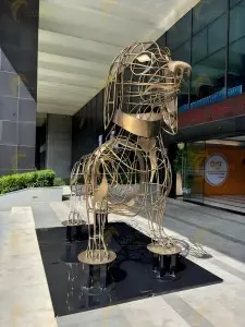 Custom Stainless Steel Dog Sculpture | Commercial Outdoor Art Installation