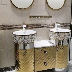 Waterproof Double Basin / Washbasin Metal Bathroom Cabinet Supplier