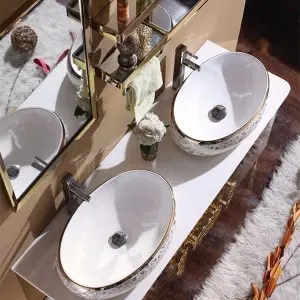 Waterproof Double Basin / Washbasin Metal Bathroom Cabinet Supplier