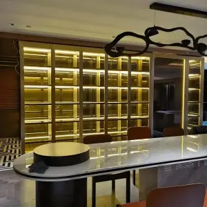 Custom Luxury Stainless Steel Wine Cabinet with LED Lighting